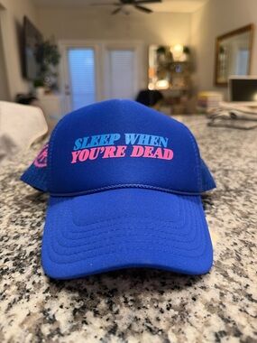 Blue Trucker Hat with Pink & Teal Print - Sleep While You're Dead